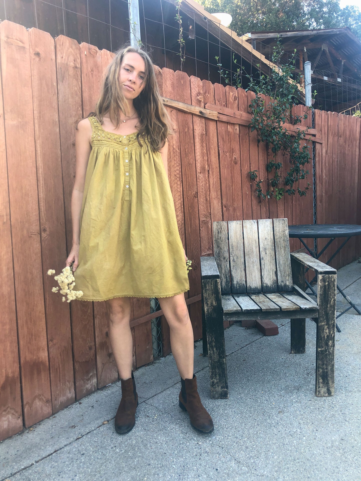 Marigold Embroidered Tank Dress