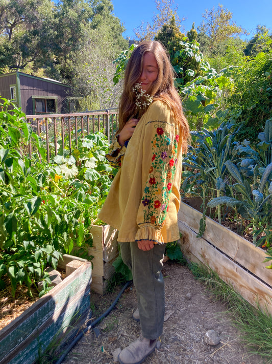 Marigold & Chestnut Embroidered Long Sleeve Blouse