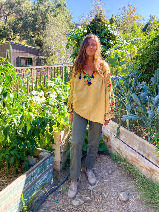 Marigold & Chestnut Embroidered Long Sleeve Blouse