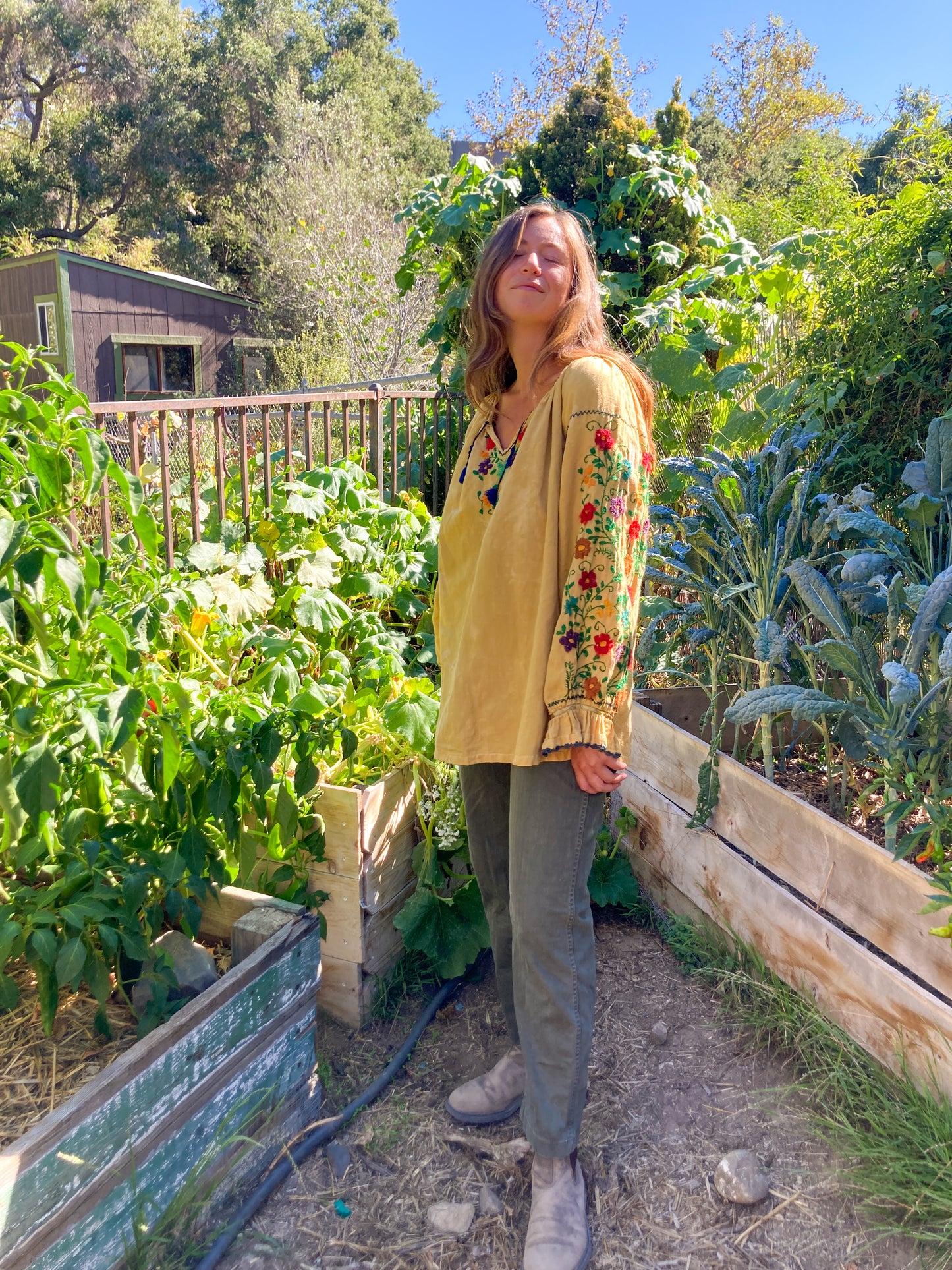 Marigold & Chestnut Embroidered Long Sleeve Blouse