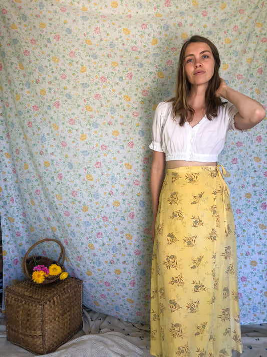 Marigold Floral Silk Wrap Skirt