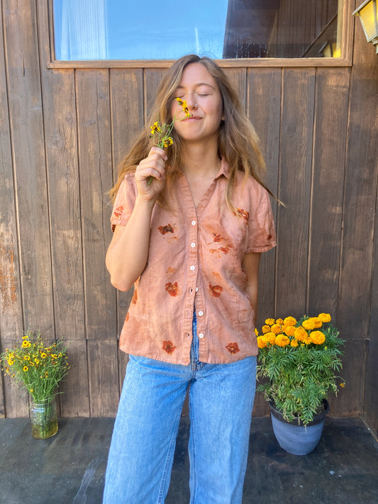 Cutch, Coreopsis, & Madder Silk Bundle Dyed Button Blouse