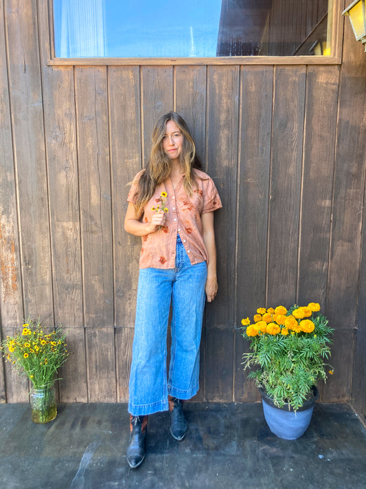 Cutch, Coreopsis, & Madder Silk Bundle Dyed Button Blouse