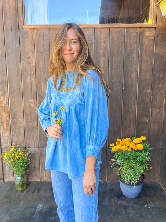Indigo & Sulphor Cosmo Embroidered Raglan Gauze Blouse