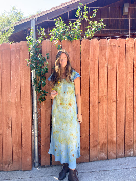 Indigo, Coreopsis, & Marigold Bundle Dyed Silk Lace Dress