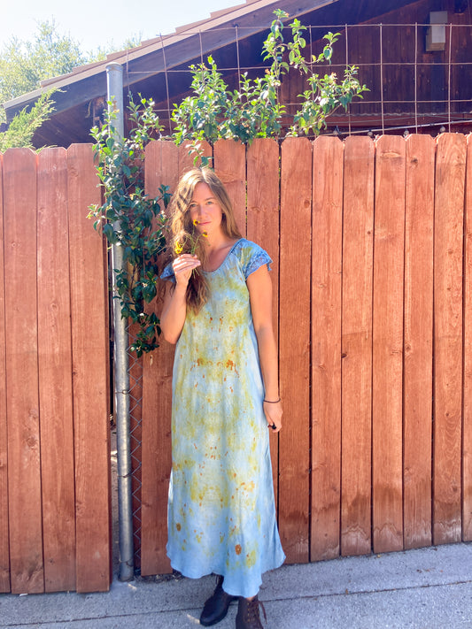 Indigo, Coreopsis, & Marigold Bundle Dyed Silk Lace Dress