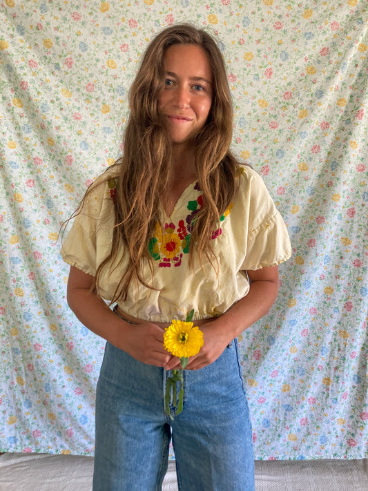 Light Marigold Embroidered Crop