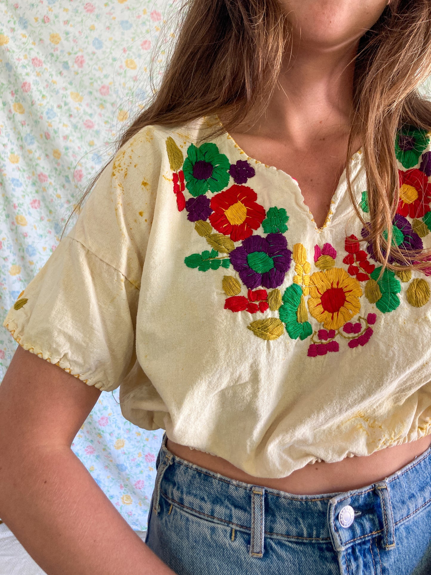 Light Marigold Embroidered Crop