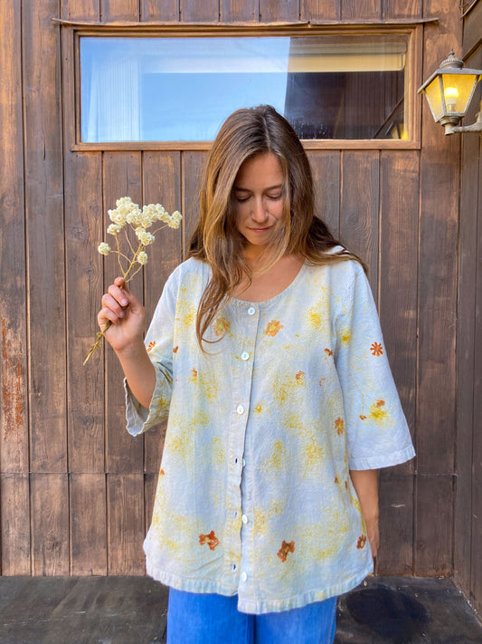 Indigo Bundle Dyed Button Up Blouse