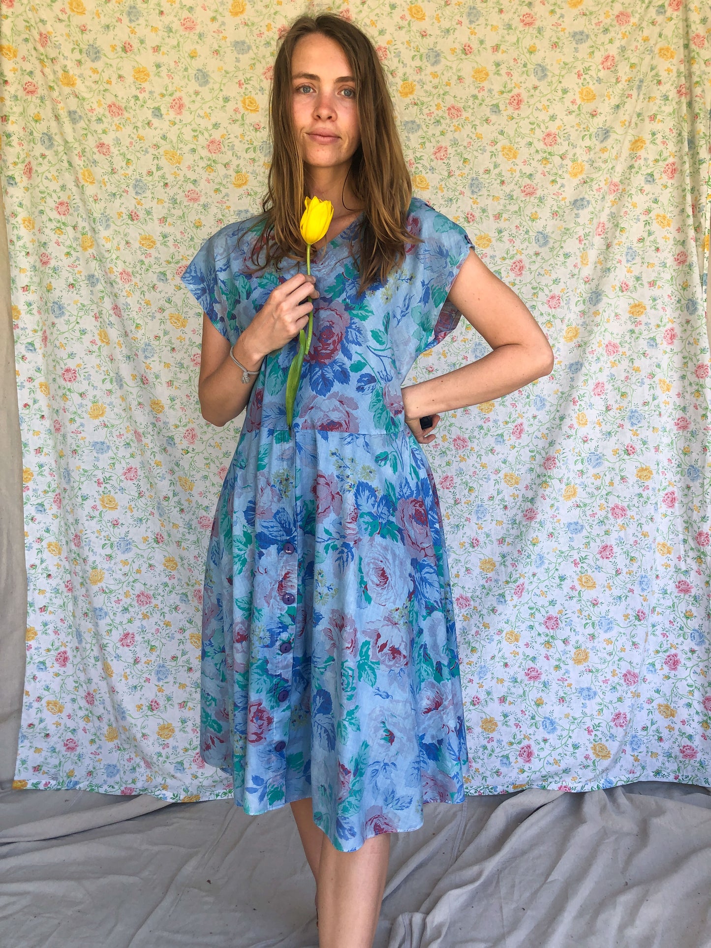Indigo Peony Dress