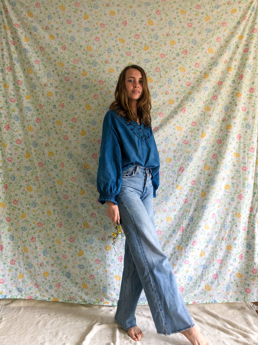 Indigo Western Embroidered Blouse