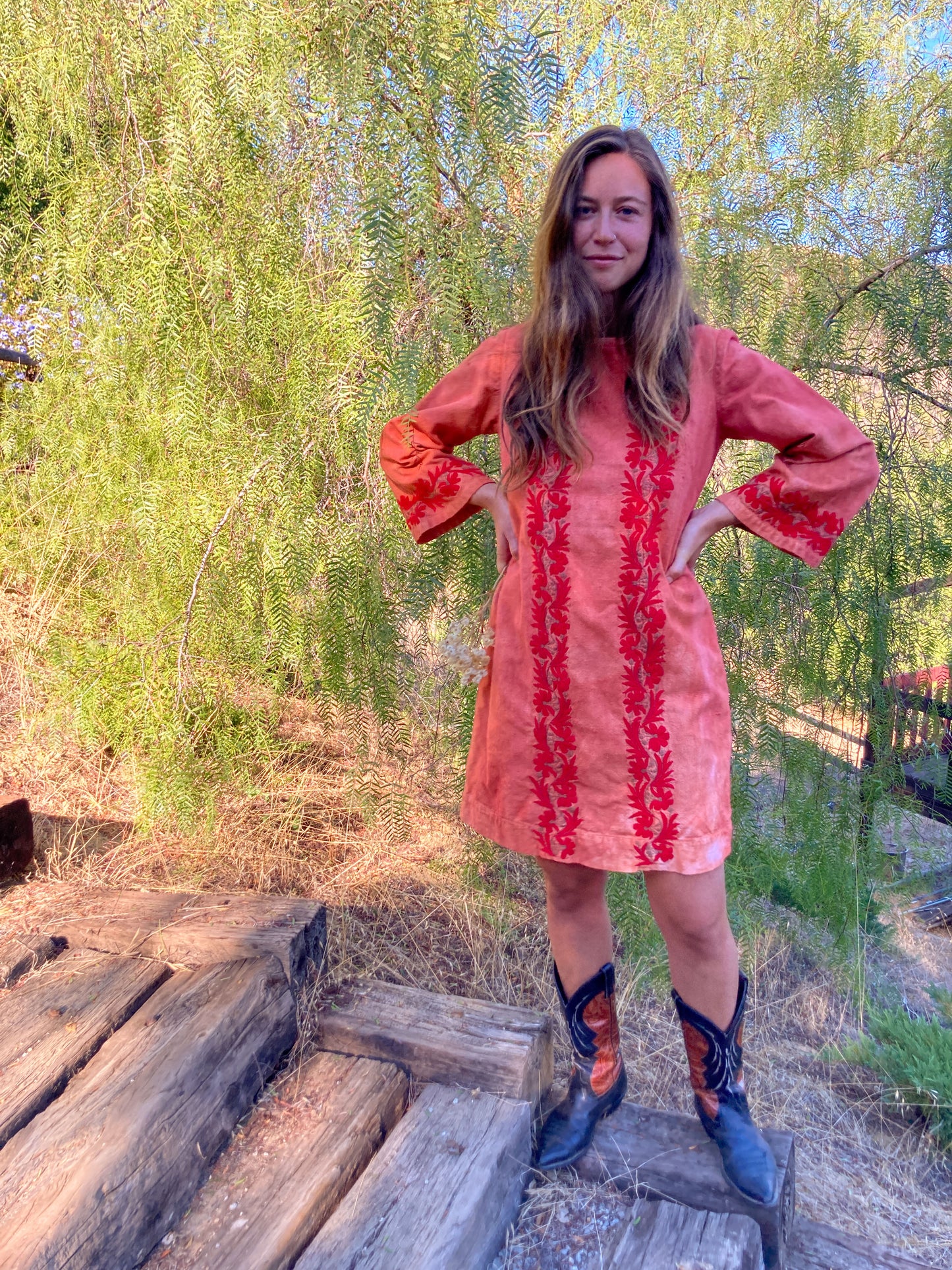 Madder Embroidered Tunic Mini Dress
