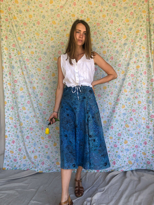 Indigo Floral Print Skirt