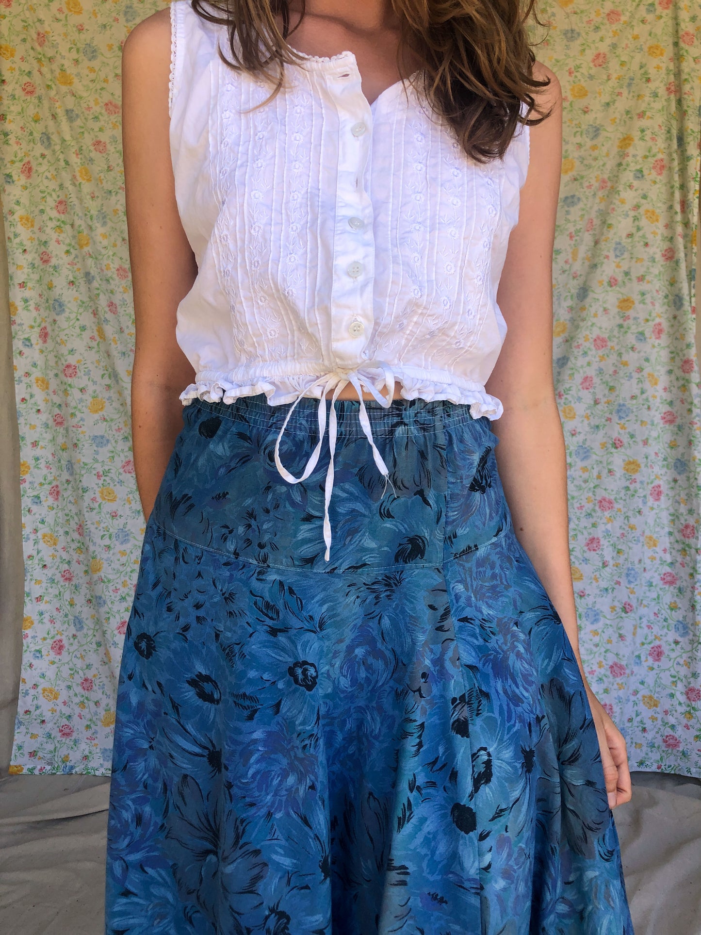 Indigo Floral Print Skirt