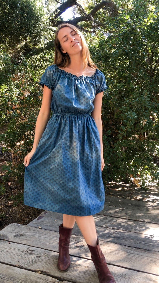 Indigo Floral Print Midi Dress