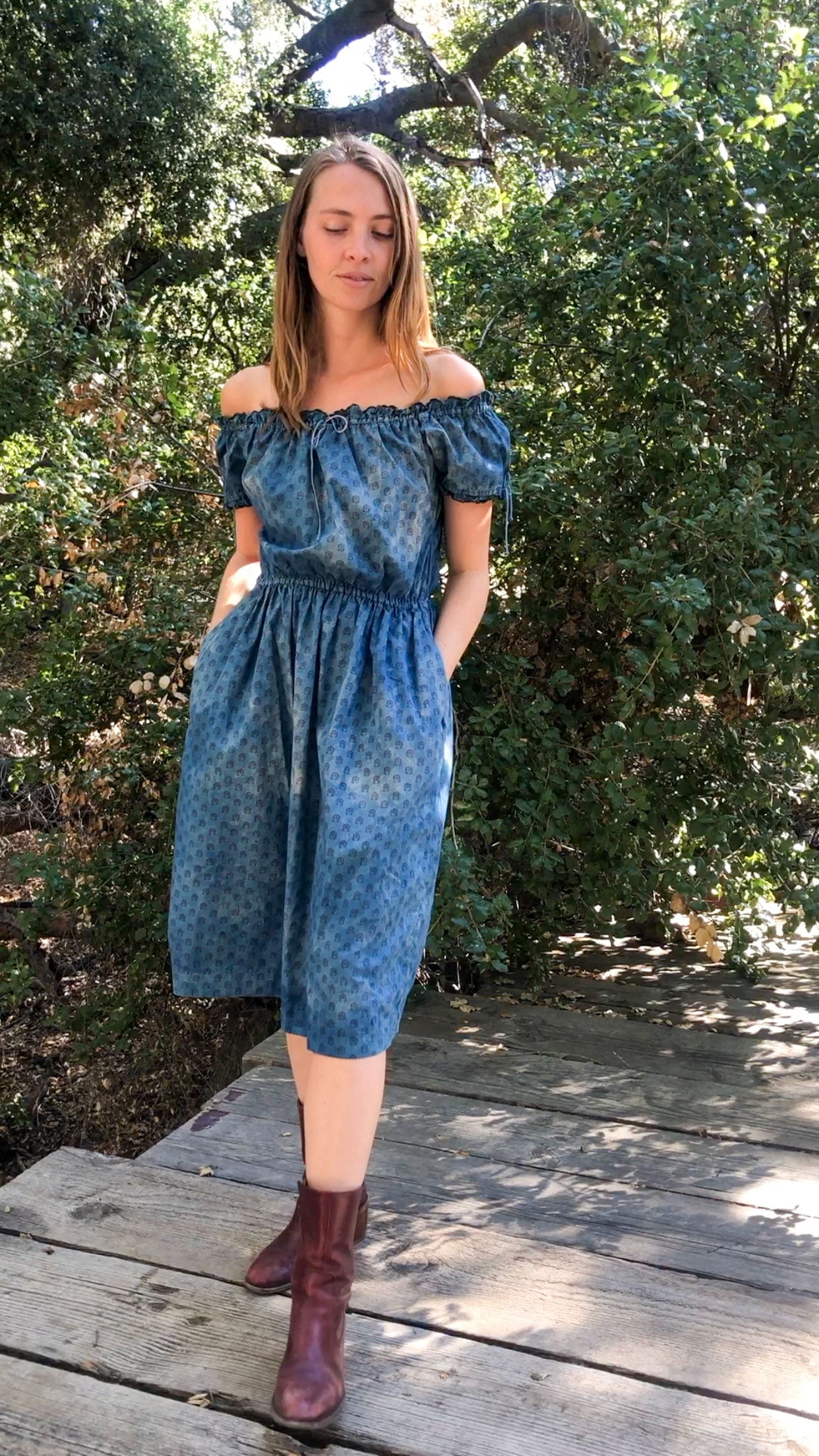 Indigo Floral Print Midi Dress