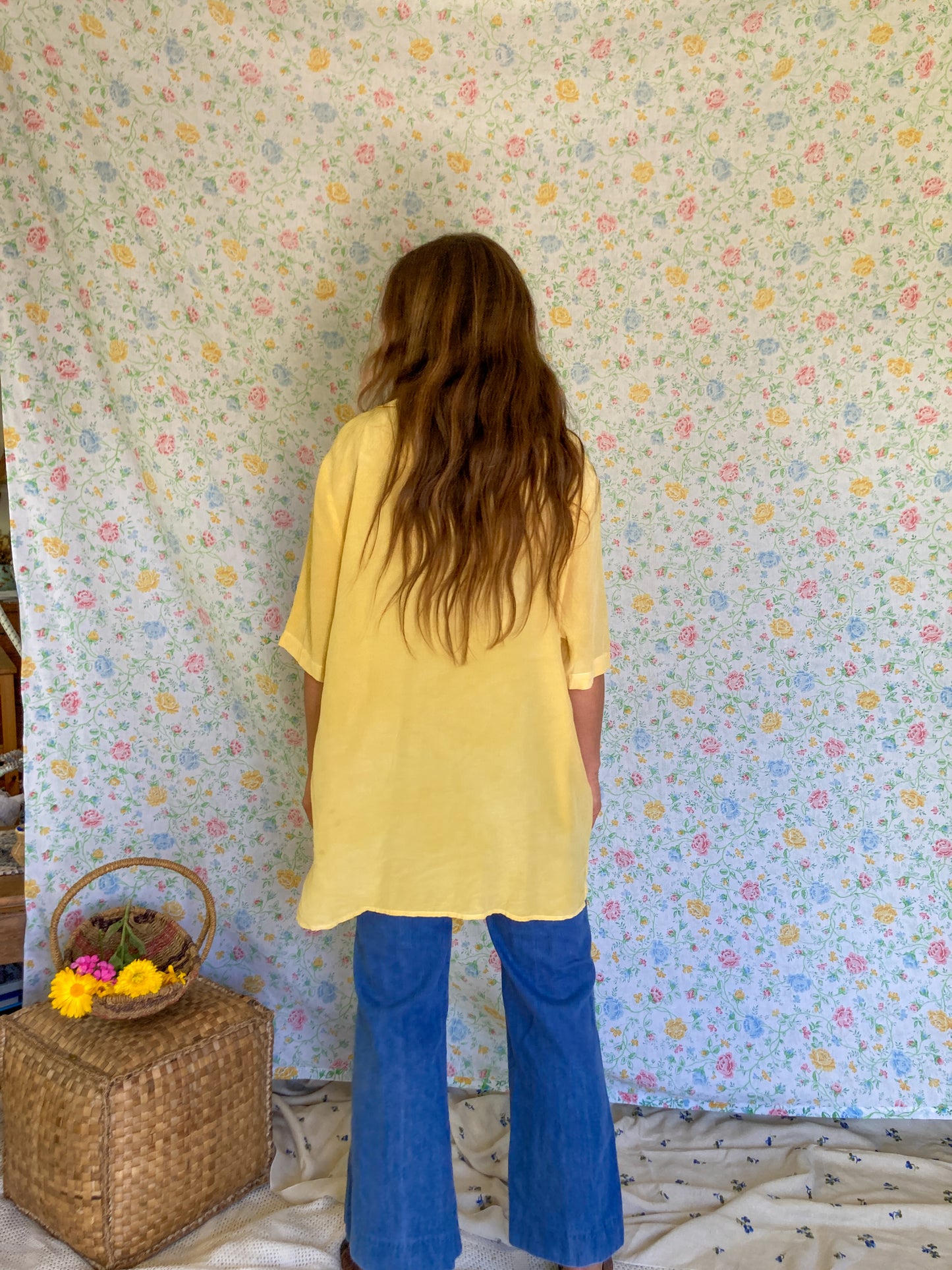 Marigold 100% Silk Laura Ashley Floral Collared Blouse