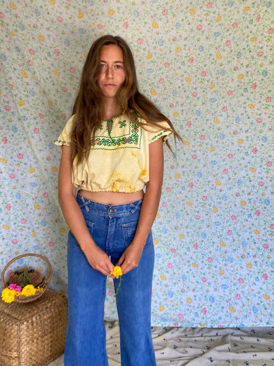 Light Marigold Traditional Emroidered Huipil Crop