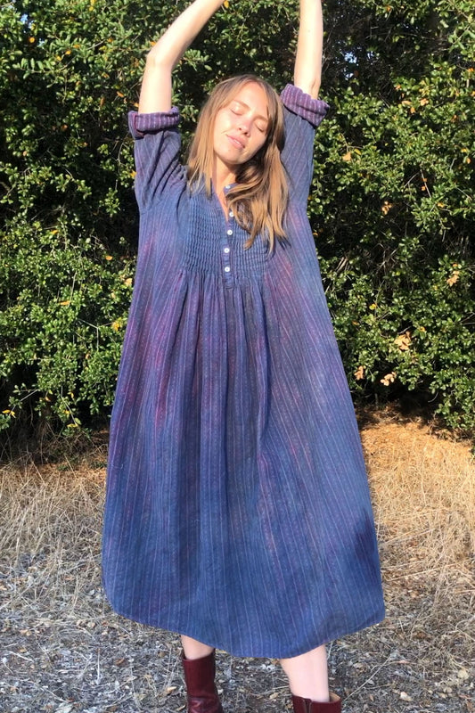Indigo Pleated Flannel Dress