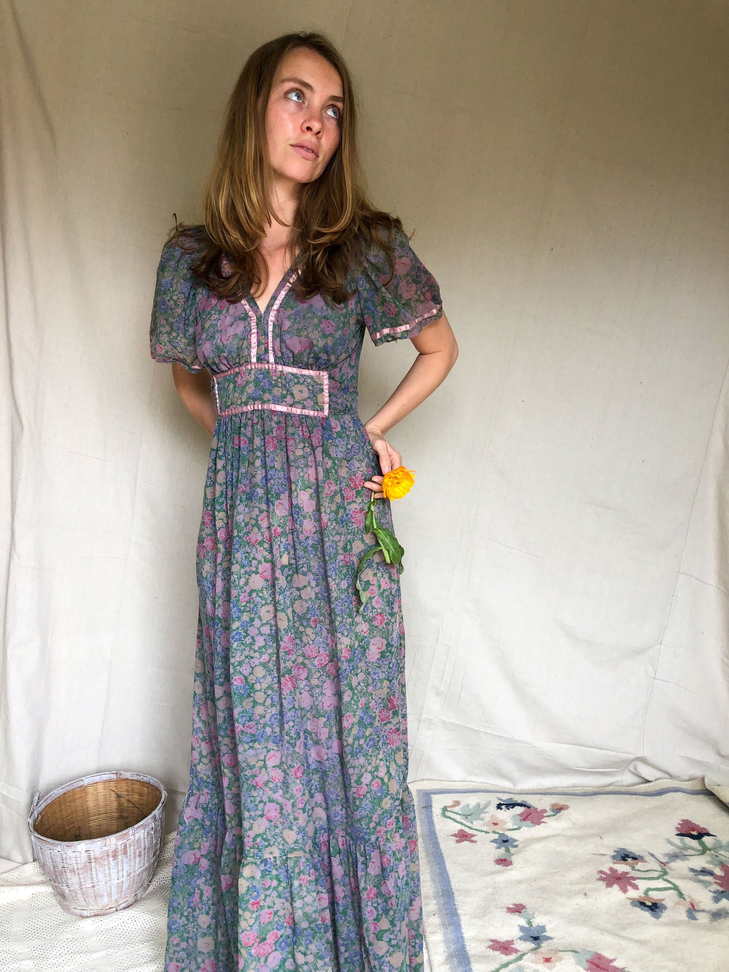 Cutch & Logwood Blue Floral Ribbon Dress
