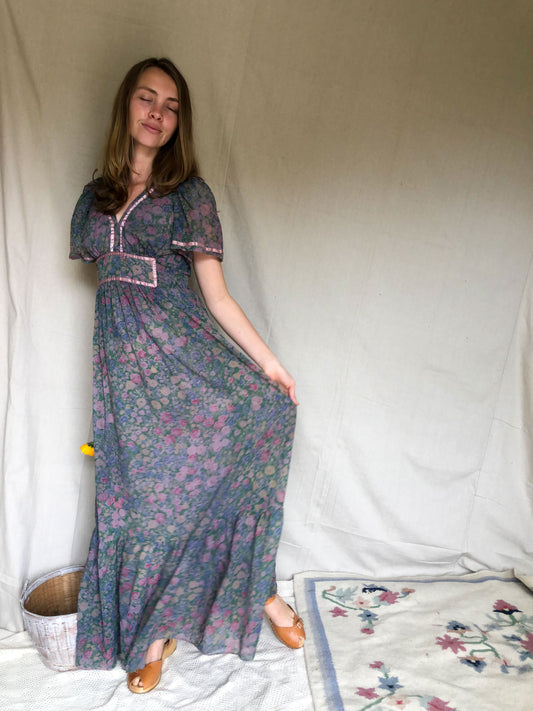 Cutch & Logwood Blue Floral Ribbon Dress