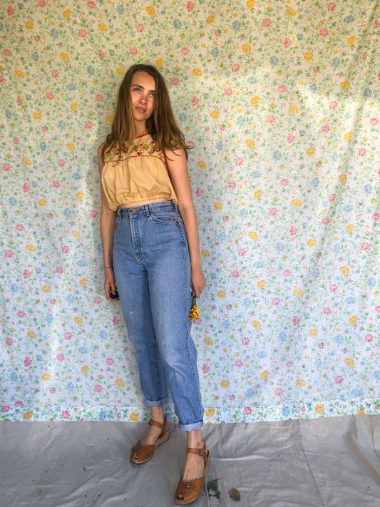 Homegrown Marigold & Coreopsis Embroidered Crop