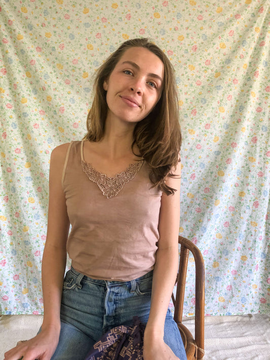 Cutch & Logwood Floral Embroidered Knit Tank