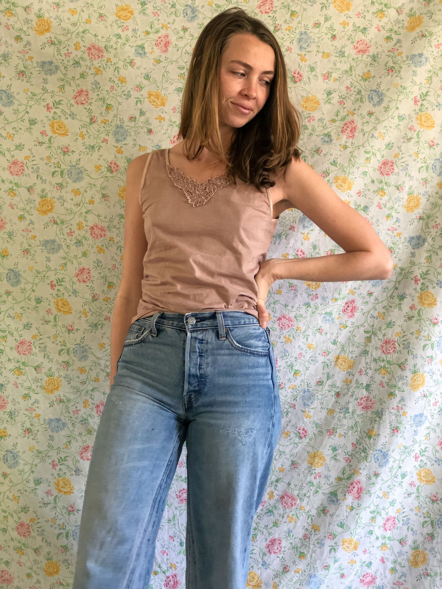 Cutch & Logwood Floral Embroidered Knit Tank