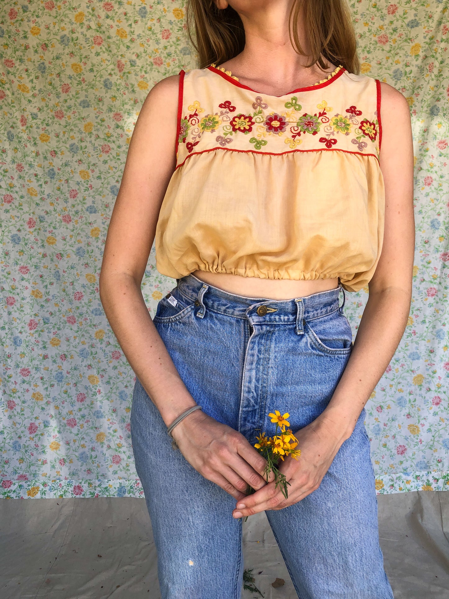 Homegrown Marigold & Coreopsis Embroidered Crop