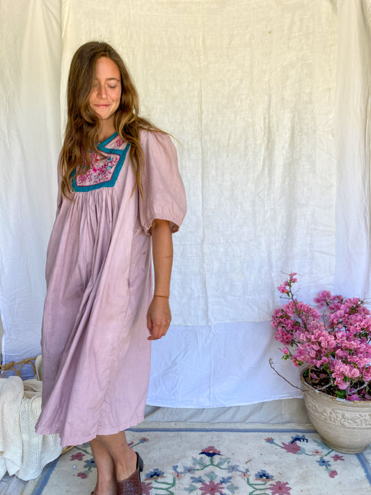 Plum Embroidered Bib Dress