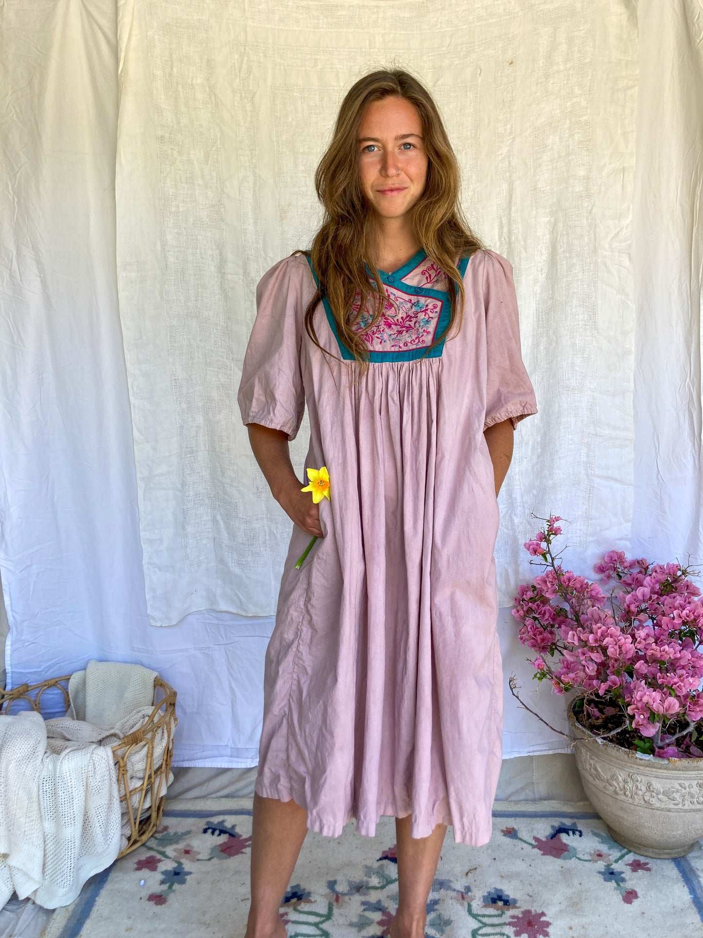 Plum Embroidered Bib Dress