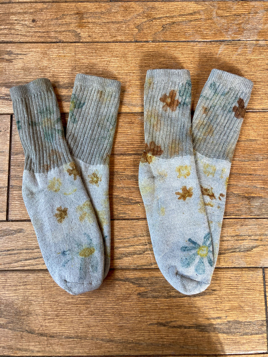 Flower Pressed Crew Socks- River Rock