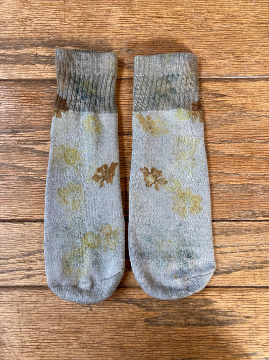 Flower Pressed Ankle Socks- River Rock
