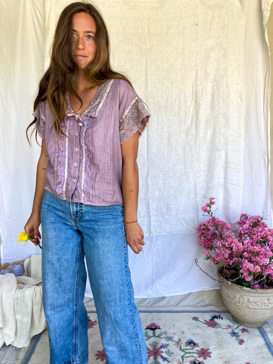 Plum Gunne Sax Lace Blouse