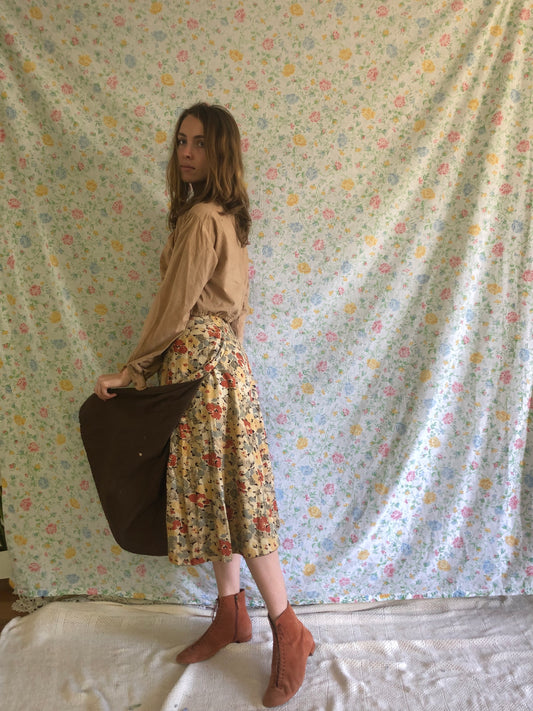 Chestnut Handsewn Floral Wrap Skirt
