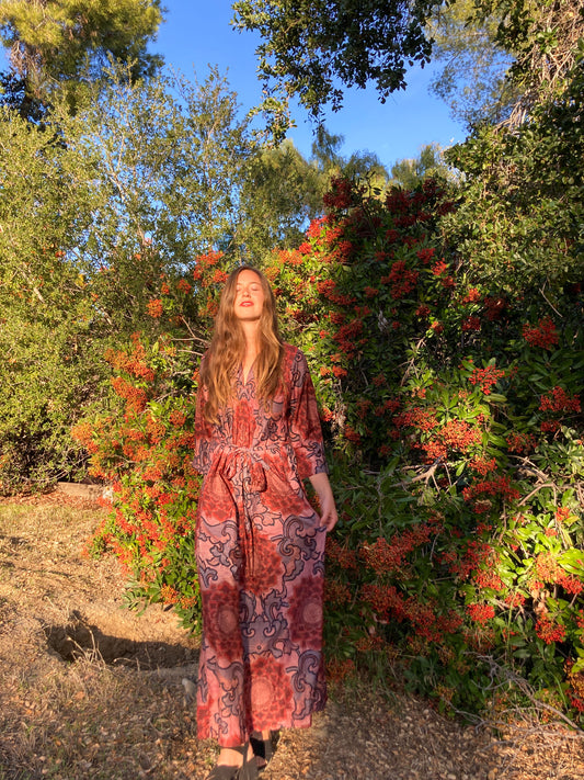 Lac & Sequoia Silk Pleated Maxi with Belt