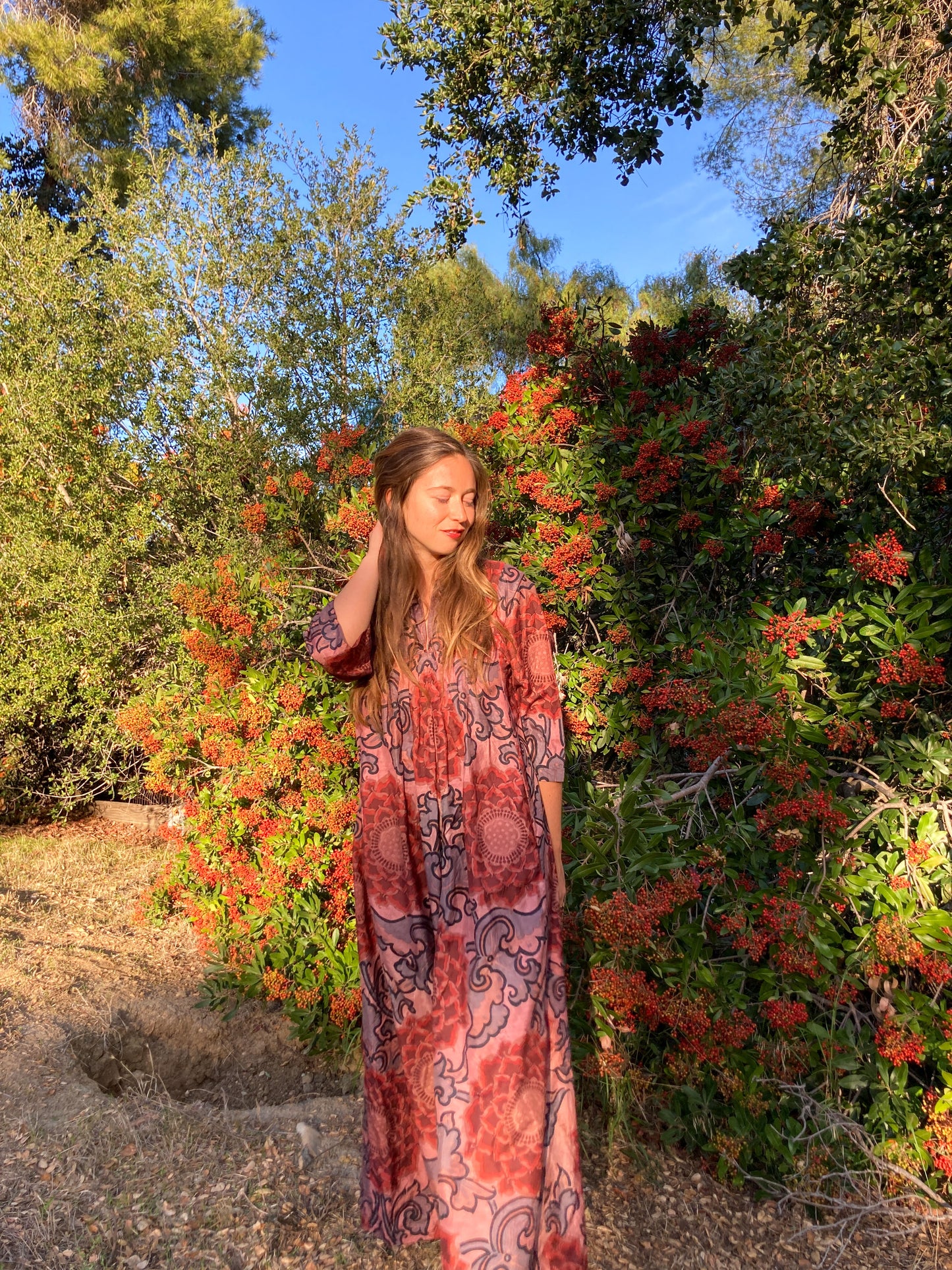 Lac & Sequoia Silk Pleated Maxi with Belt