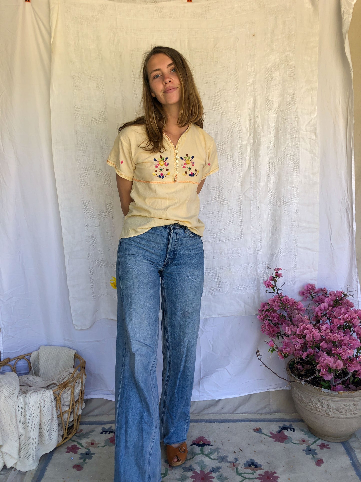 Marigold Embroidered Button Top