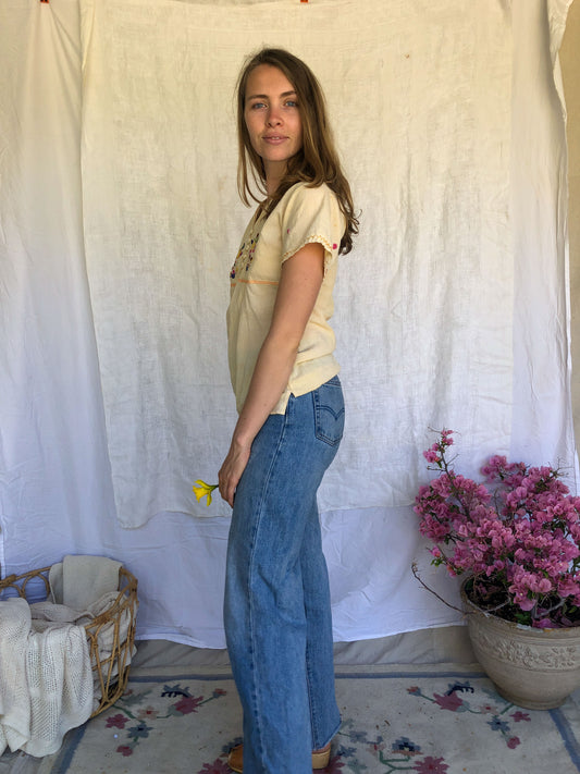 Marigold Embroidered Button Top