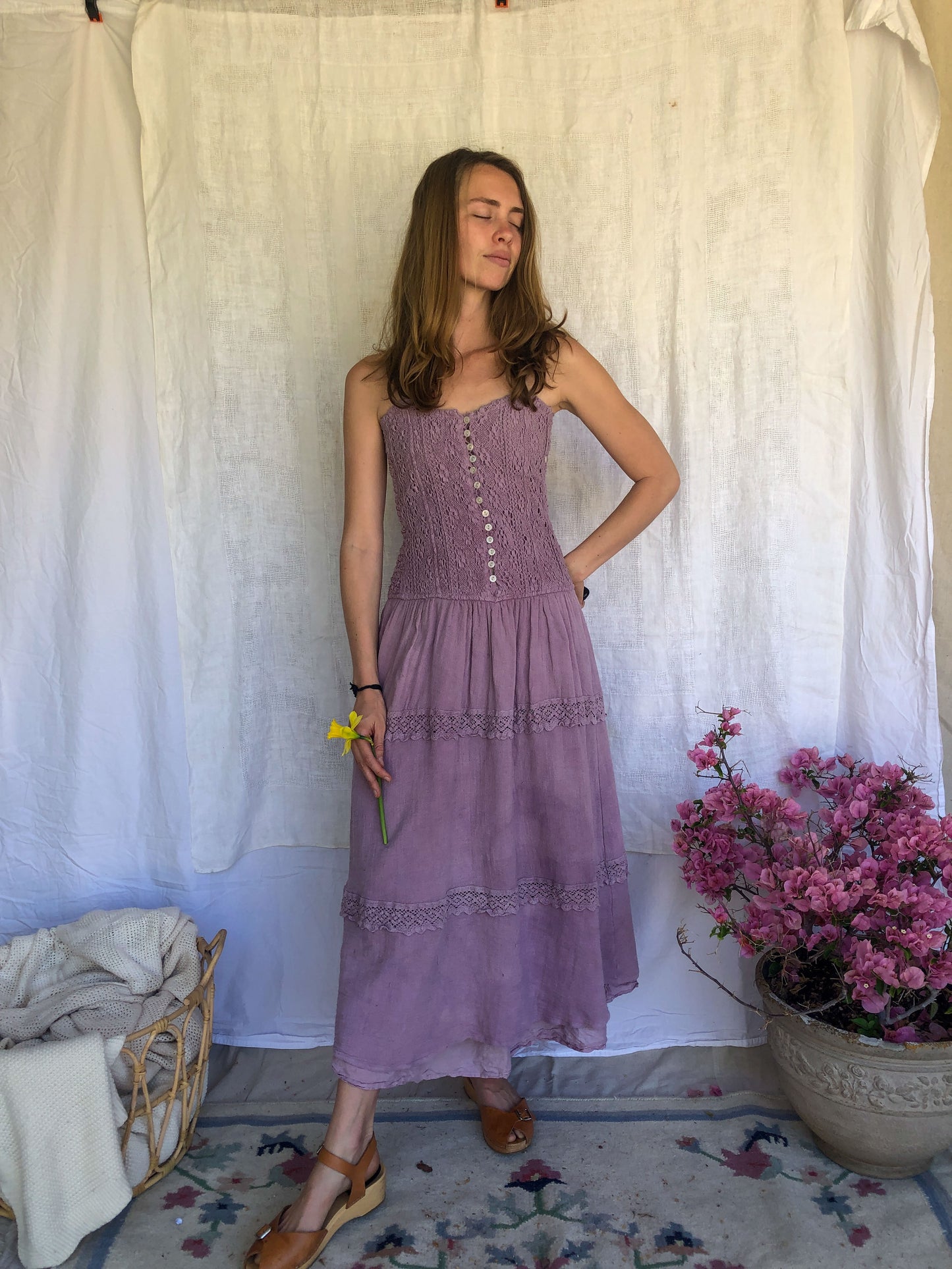 Logwood & Cutch Plum Gauze Crochet Dress