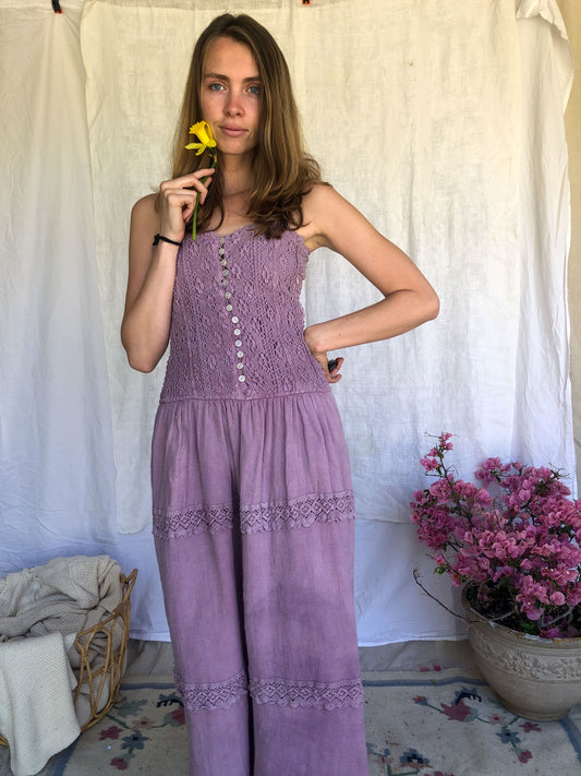 Logwood & Cutch Plum Gauze Crochet Dress