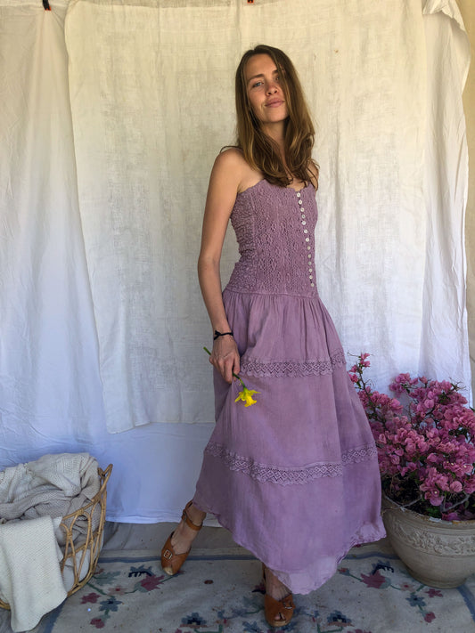 Logwood & Cutch Plum Gauze Crochet Dress