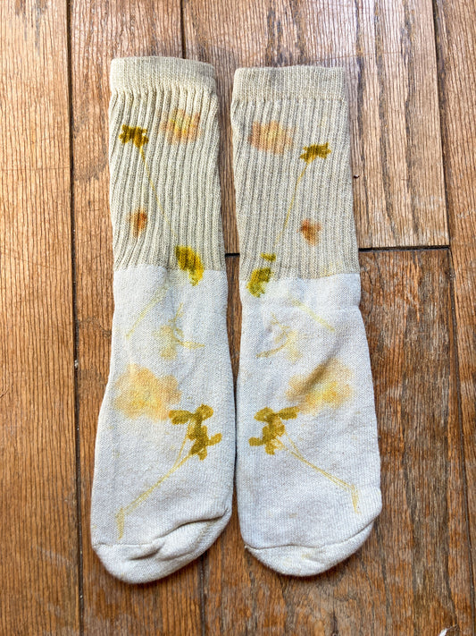 Flower Pressed Crew Socks- Sea Foam
