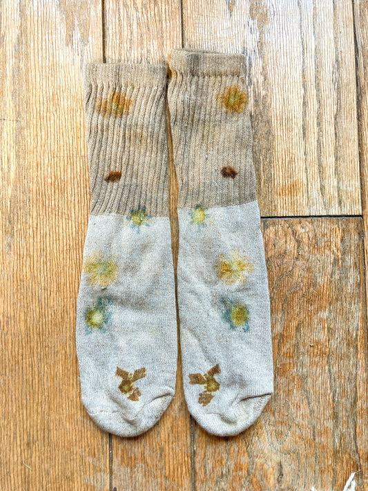 Flower Pressed Crew Socks- Tree Bark