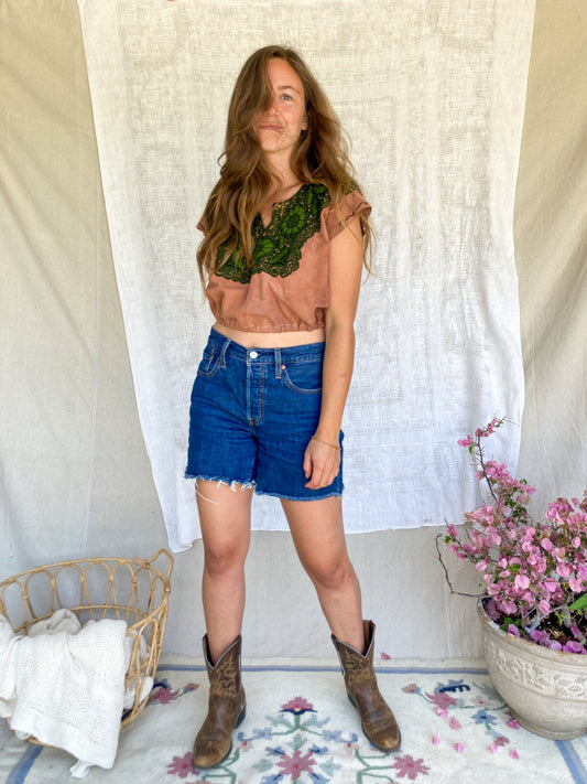 Cutch Green Emroidered Cropped Huipil