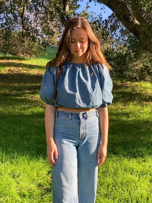 Indigo & Cutch Elastic Cropped Blouse