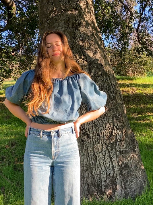 Indigo & Cutch Elastic Cropped Blouse