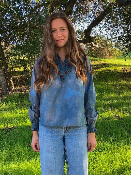 Plum Indigo Embroidered Floral Long Sleeve