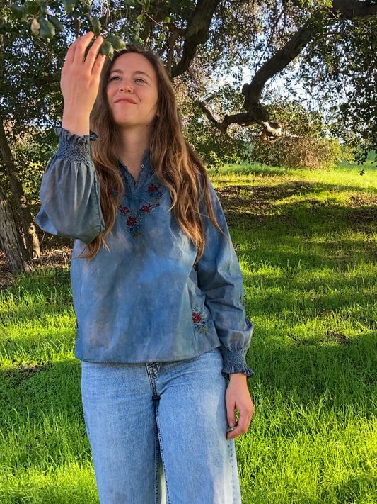 Plum Indigo Embroidered Floral Long Sleeve