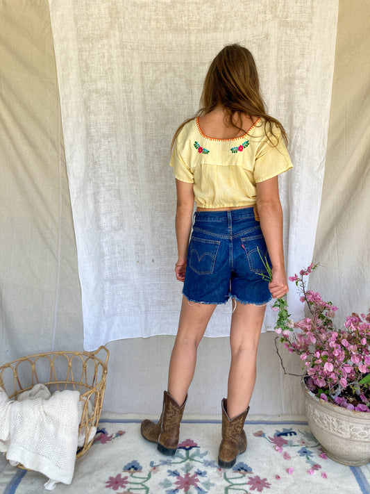Marigold Daisy Embroidered Cropped Huipil
